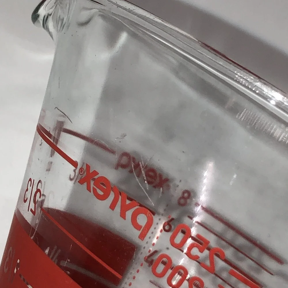 Pyrex Vintage Measuring 1 Cup Conical Shape Glass Reverse Print Red